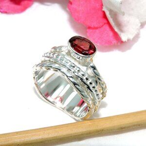 Faceted Red Garnet Silver Ring, 925 Sterling Silver Ring, Handmade, Ring Size:-8